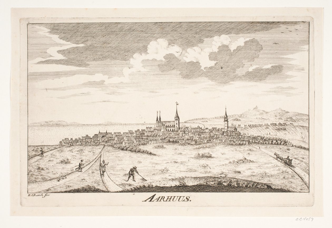 Prospect van Århus door Erasmus Sigismund Resch