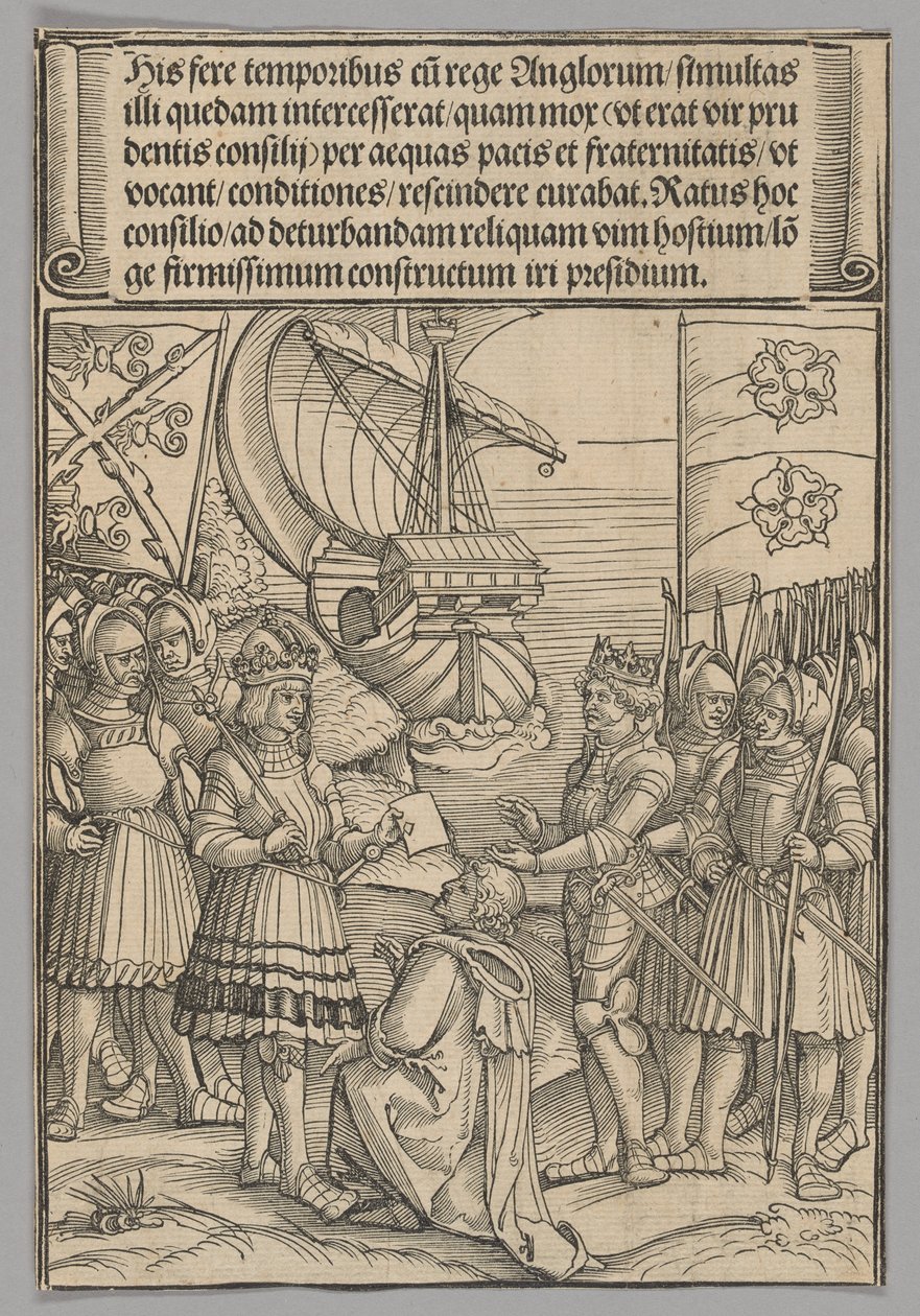 Maximiliaan en Hendrik VII van Engeland, plaat 11 uit Historische Scènes uit het Leven van Keizer Maximiliaan I van de Triomfboog door Erhard Schon