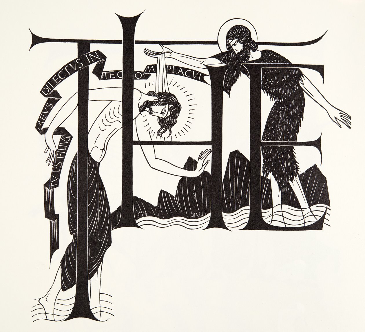 De doop van Jezus door Johannes de Doper uit de vier evangeliën door Eric Gill