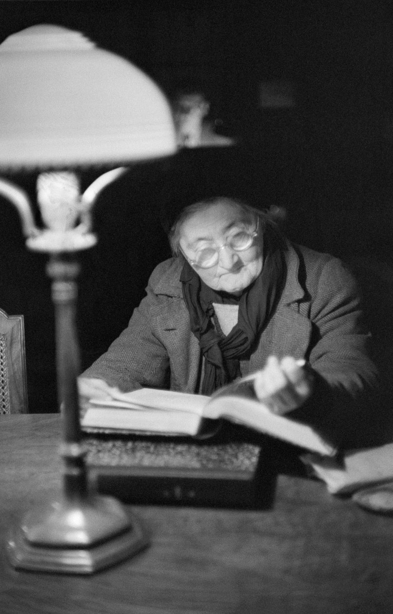 Het leven in het naoorlogse Wenen: een oudere dame verdiept zich in haar boek in de leeszaal, Wenen door Erich Lessing