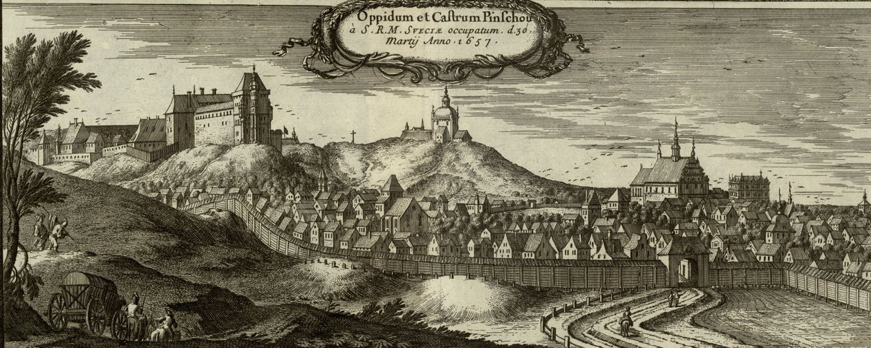 Panorama van Pińczów door Erik Dahlbergh