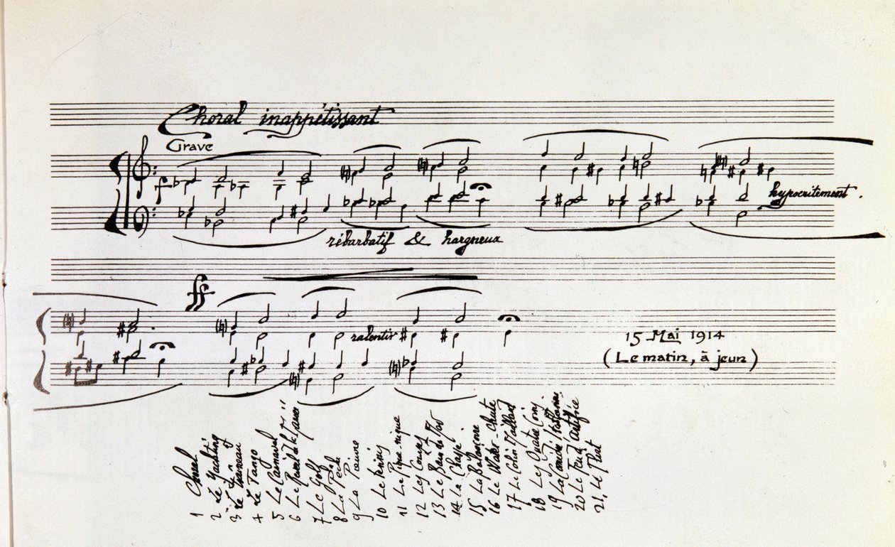 Detail van muzikale partituur van Sports et divertissements door Erik Satie door Erik Satie