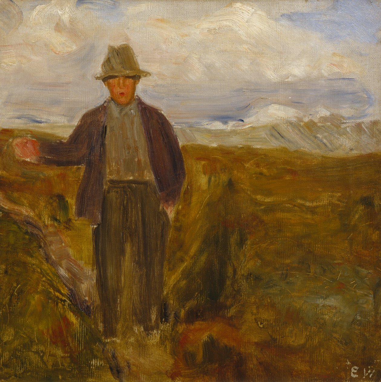 Man met de berg Smiubelgen en Rondane op de achtergrond door Erik Theodor Werenskiold