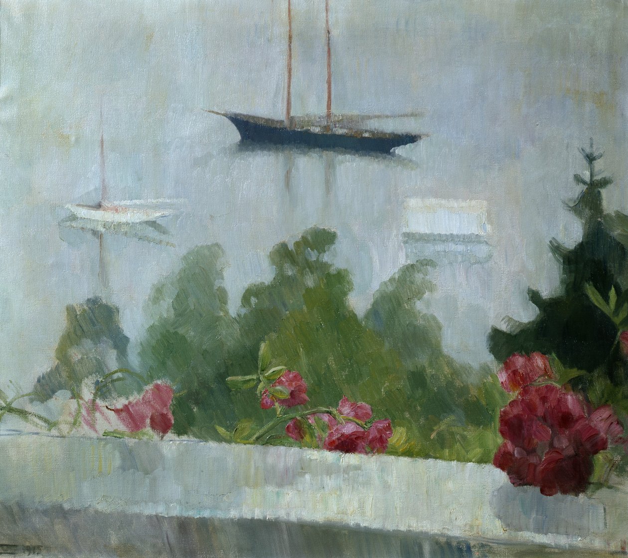 De boot, bloemen op de veranda door Erik Theodor Werenskiold