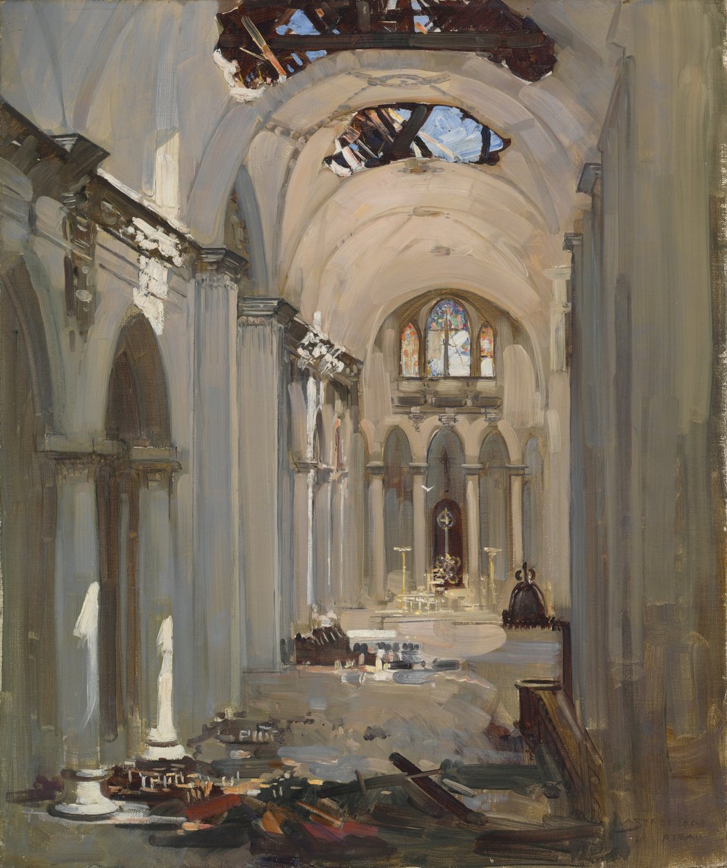 Kathedraal interieur door Arthur Streeton