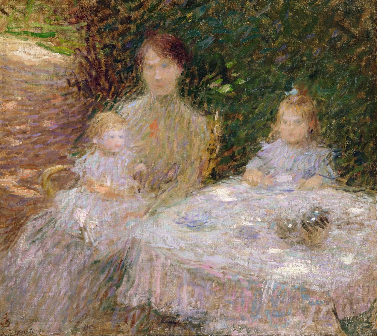 De familie van de kunstenaar in de tuin door Ernest Joseph Laurent