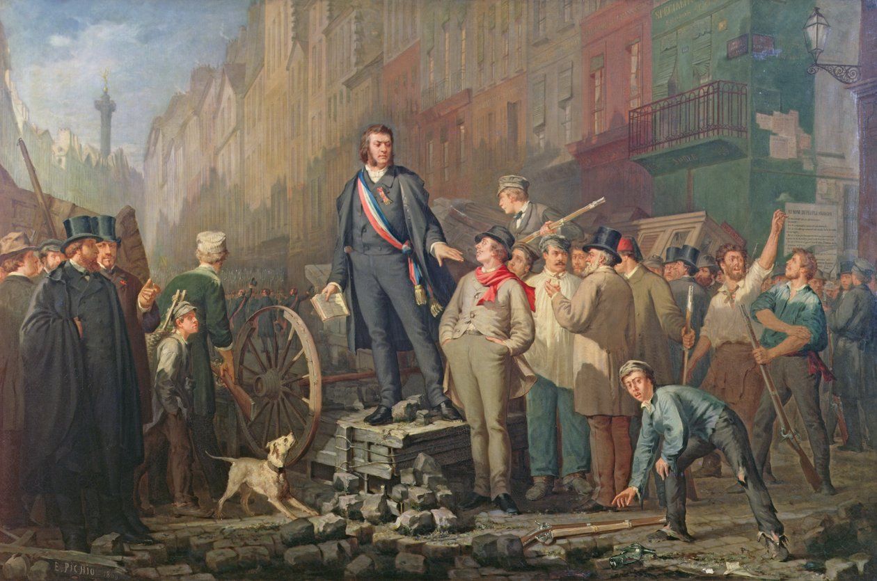 Alphonse Baudin op de Barricade van Faubourg Saint-Antoine, 3 december 1851 door Ernest Louis Pichio