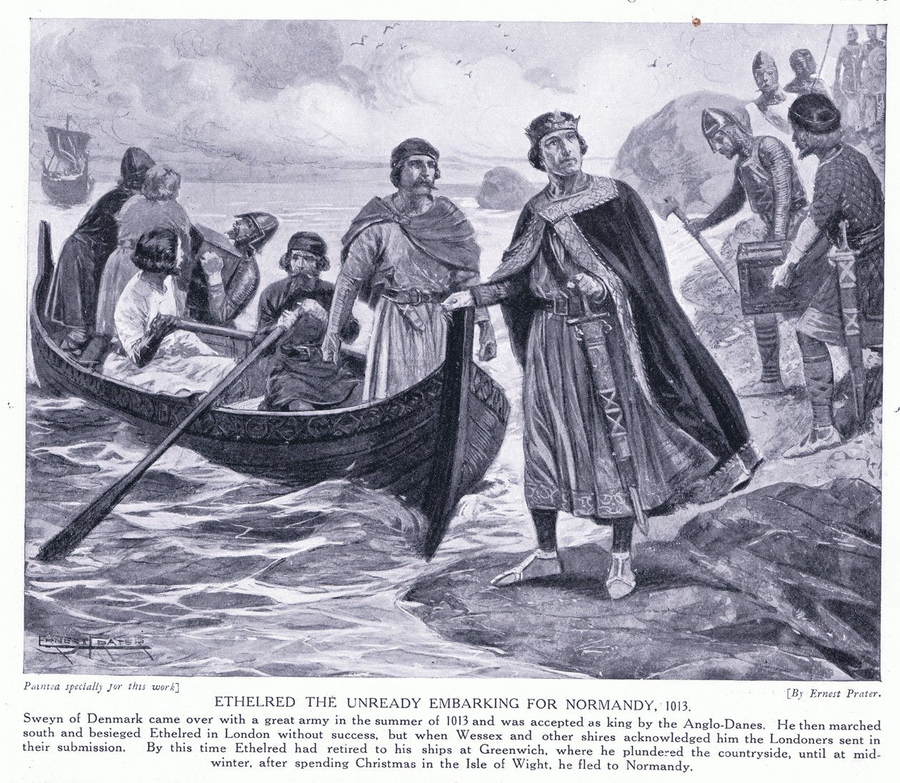 Ethelred de Onvoorbereide vertrekt naar Normandië AD1013 door Ernest Prater