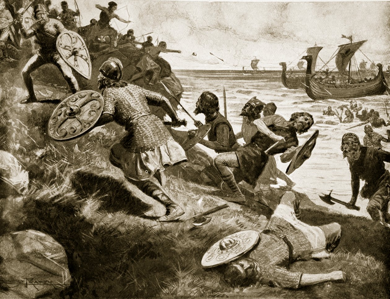 Koning Caedwalla valt het eiland Wight aan, 686, illustratie uit 