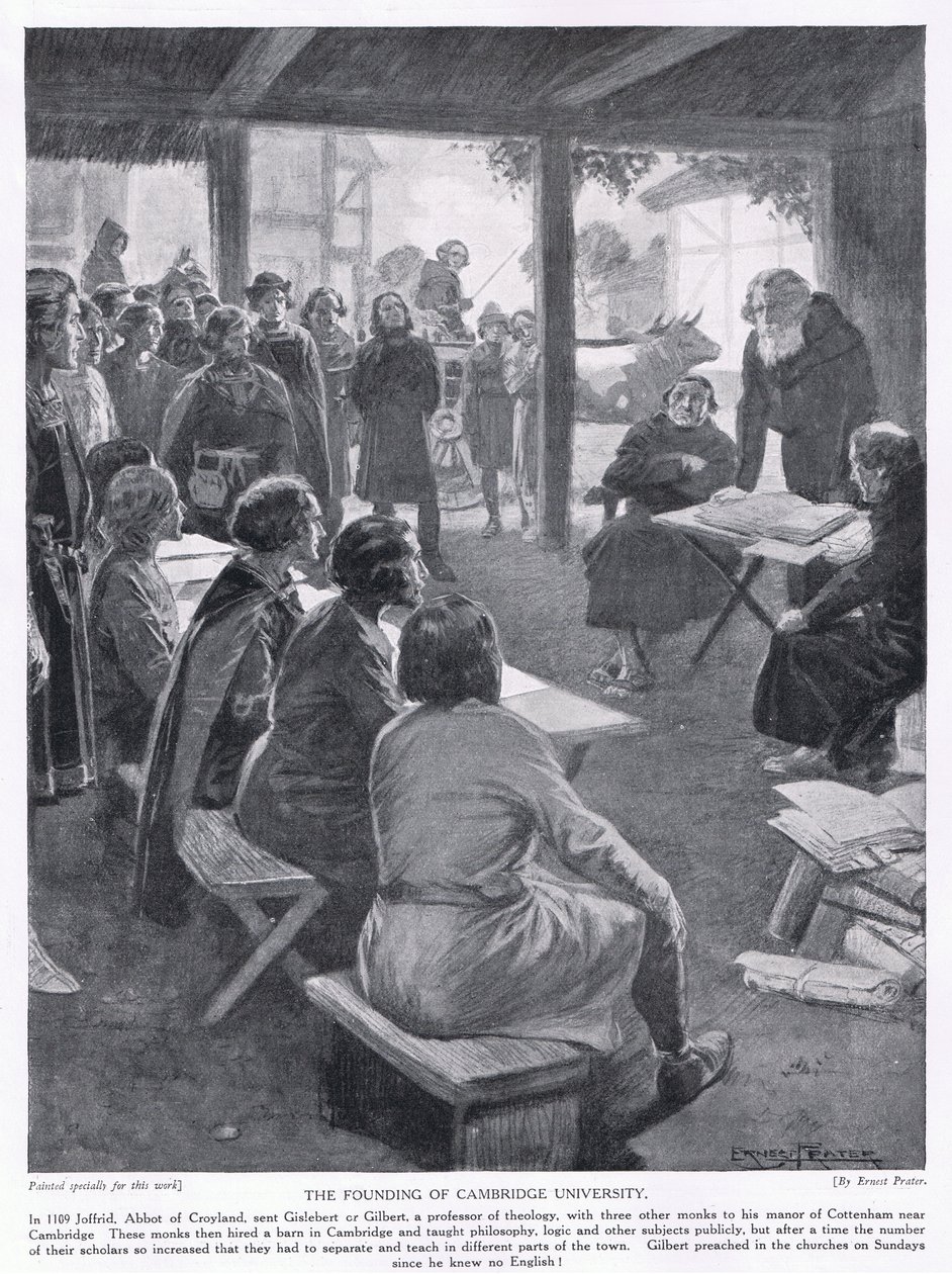 De oprichting van de Universiteit van Cambridge AD1109, jaren 1920 door Ernest Prater