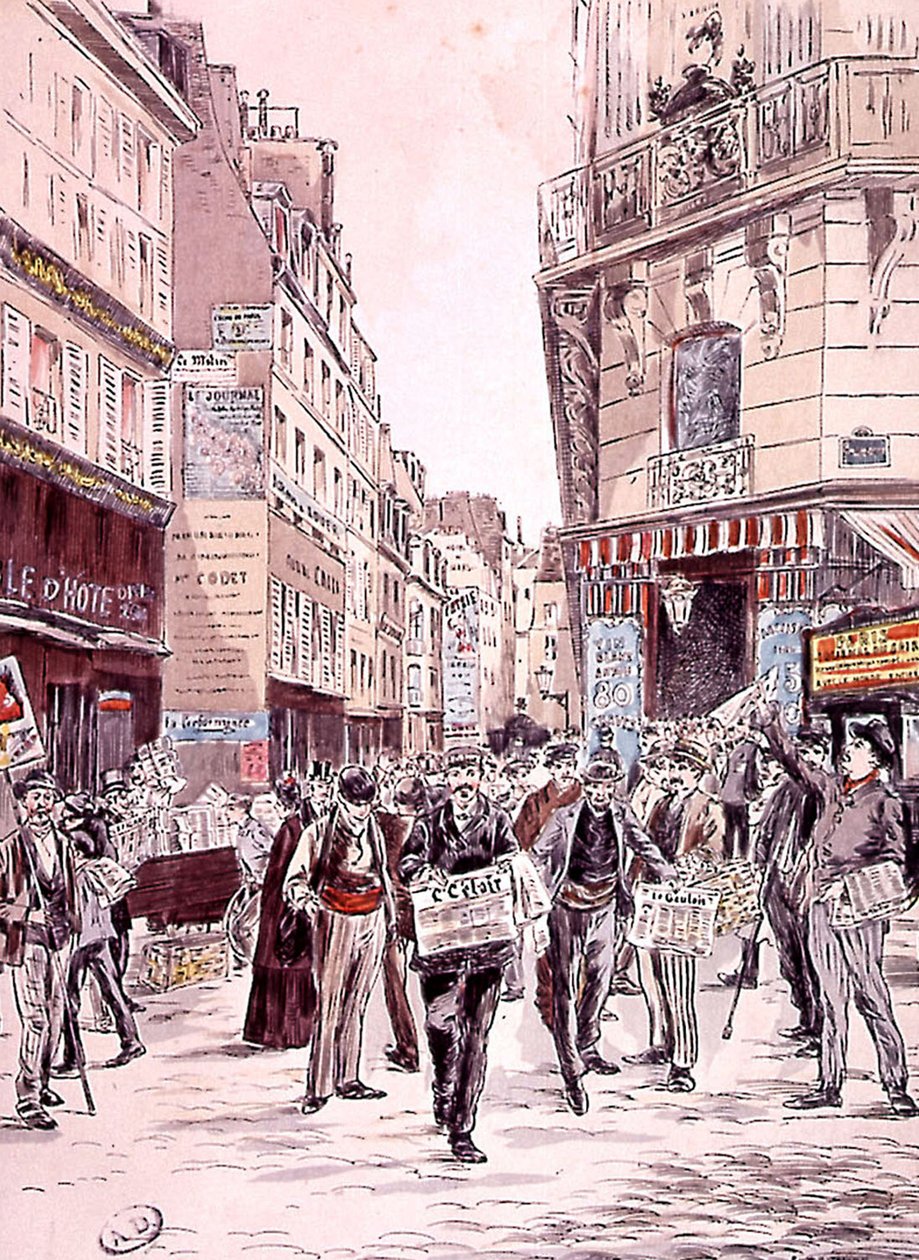 Krantverkopers in de straten van Parijs in 1893 door Ernest (after) Grenier