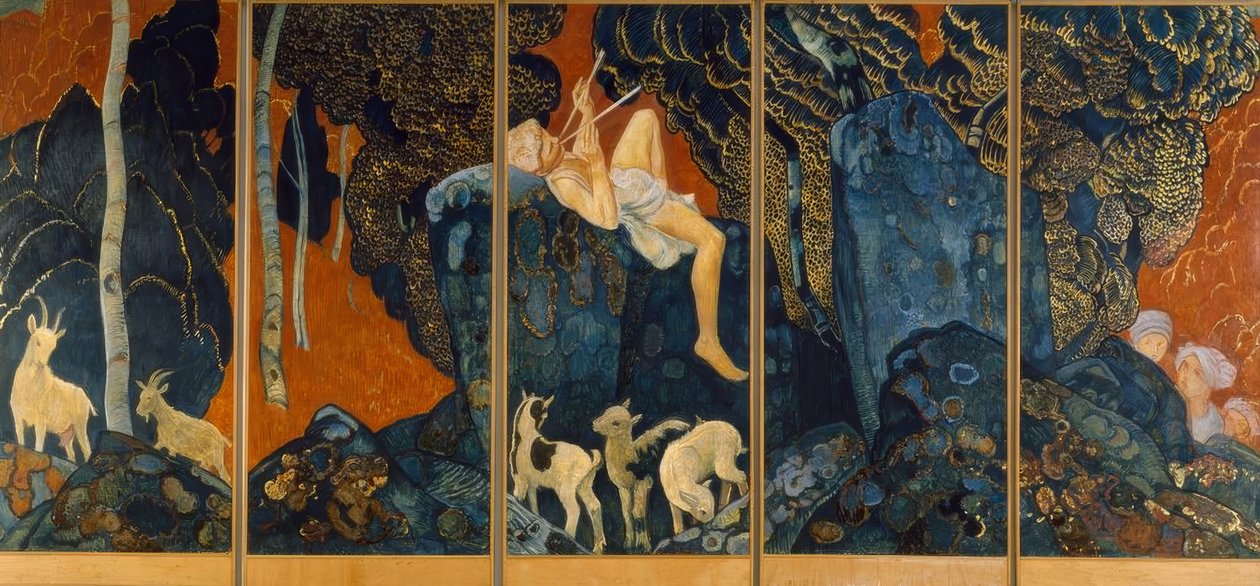Herder die fluit speelt door Ernest Bieler