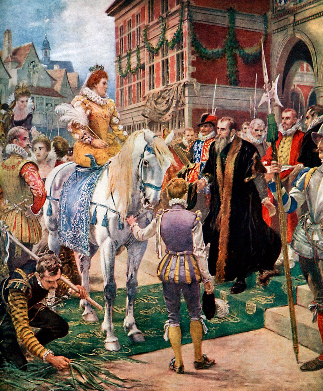Koningin Elizabeth opent de Royal Exchange in 1570, ca. 1920 door Ernest Crofts