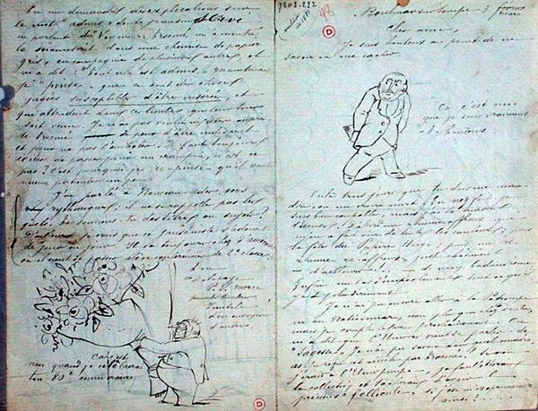 Geïllustreerde brief aan Paul Verlaine, 3 maart 1881 (pen en inkt op papier) door Ernest Delahaye