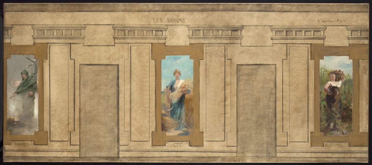 Schets voor het stadhuis van Courbevoie: De seizoenen. Winter, zomer, herfst door Ernest Delahaye