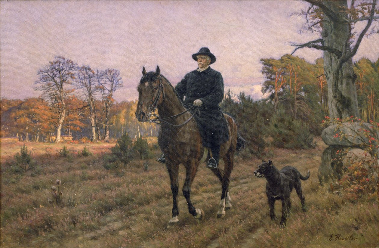 Bismarck te paard met hond door Ernest Henseler