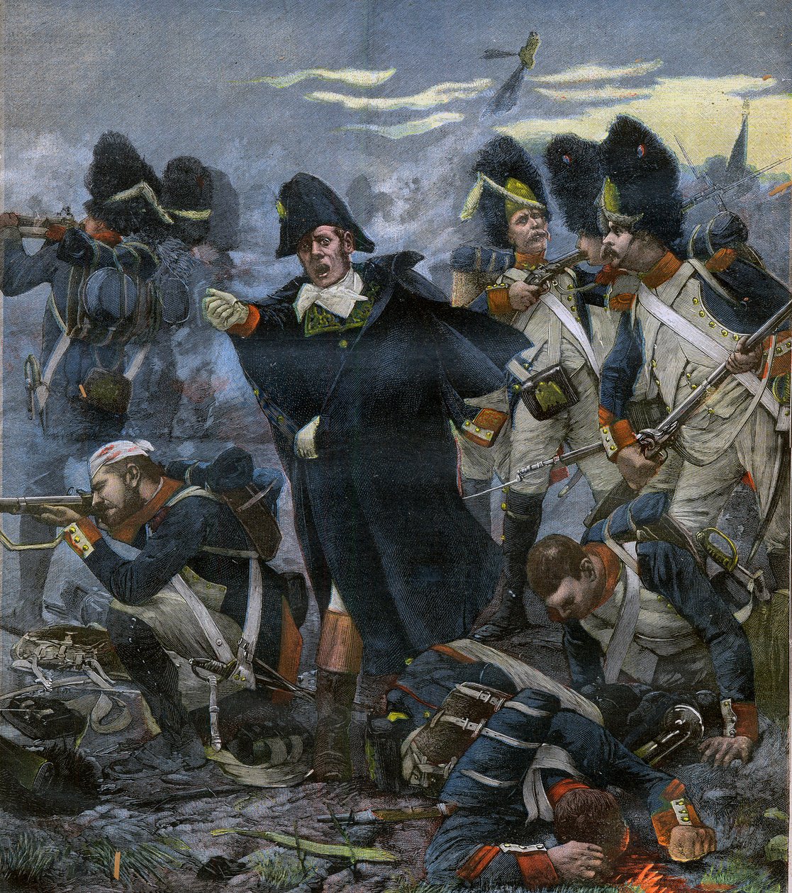 Generaal Pierre Cambronne (1770-1842) naast zijn troepen in de Slag bij Waterloo - gravure naar Delahaye, Ernest Jean (1855-1921) door Ernest Jean Delahaye