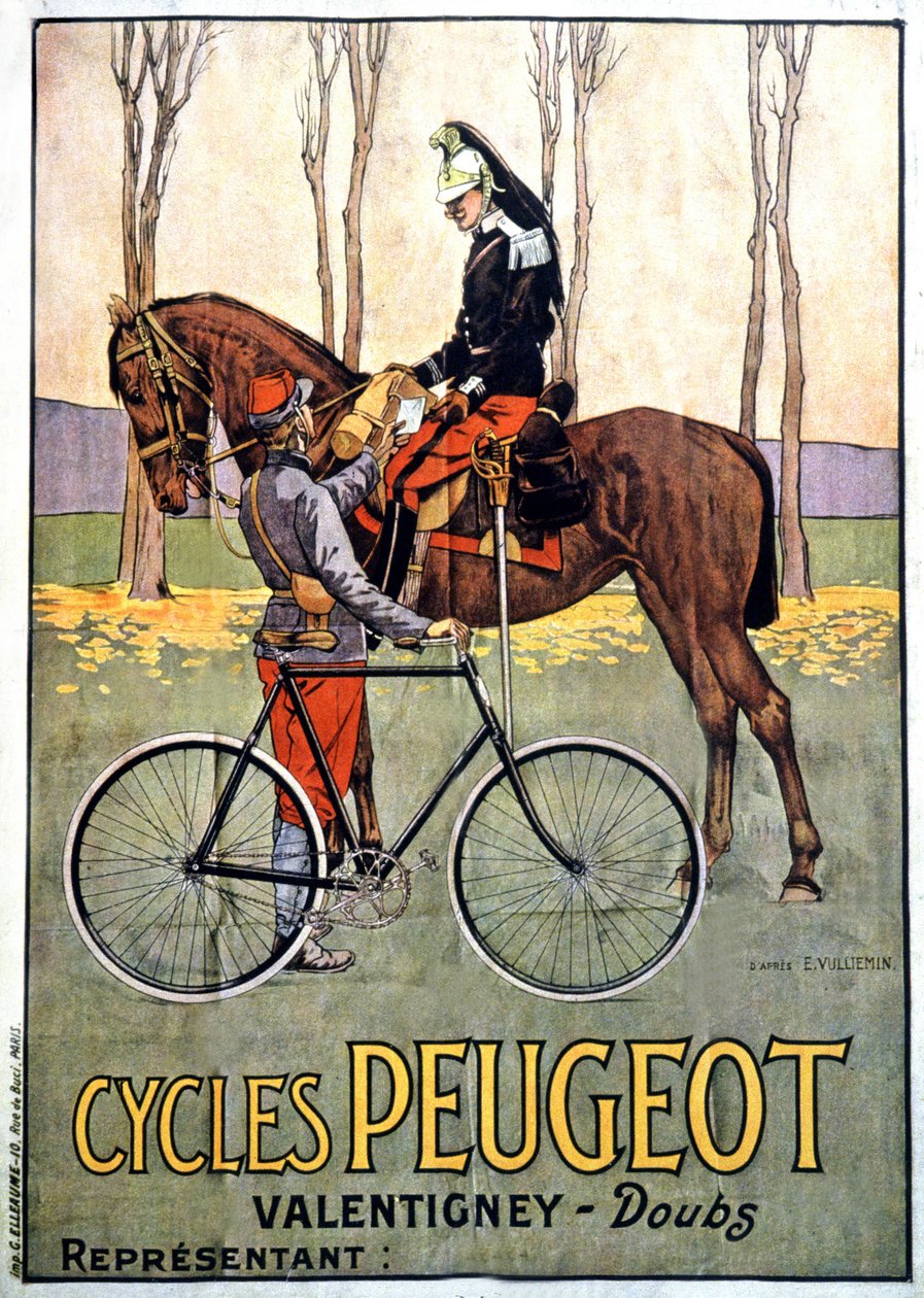 Legerboodschapper, Peugeot-reclame, ca. 1900 (poster) door Ernest John Alexis Vulliemin