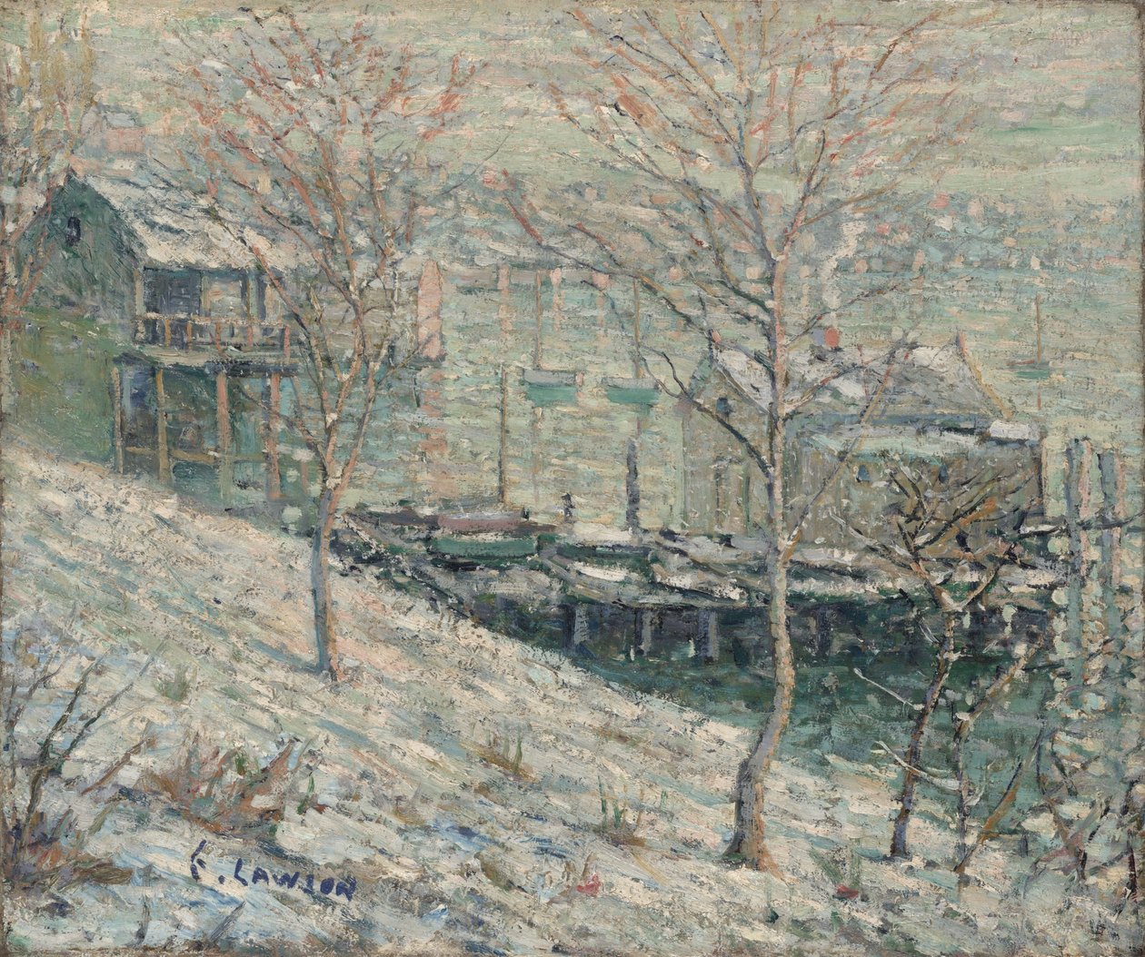 Harlem River winterscène door Ernest Lawson