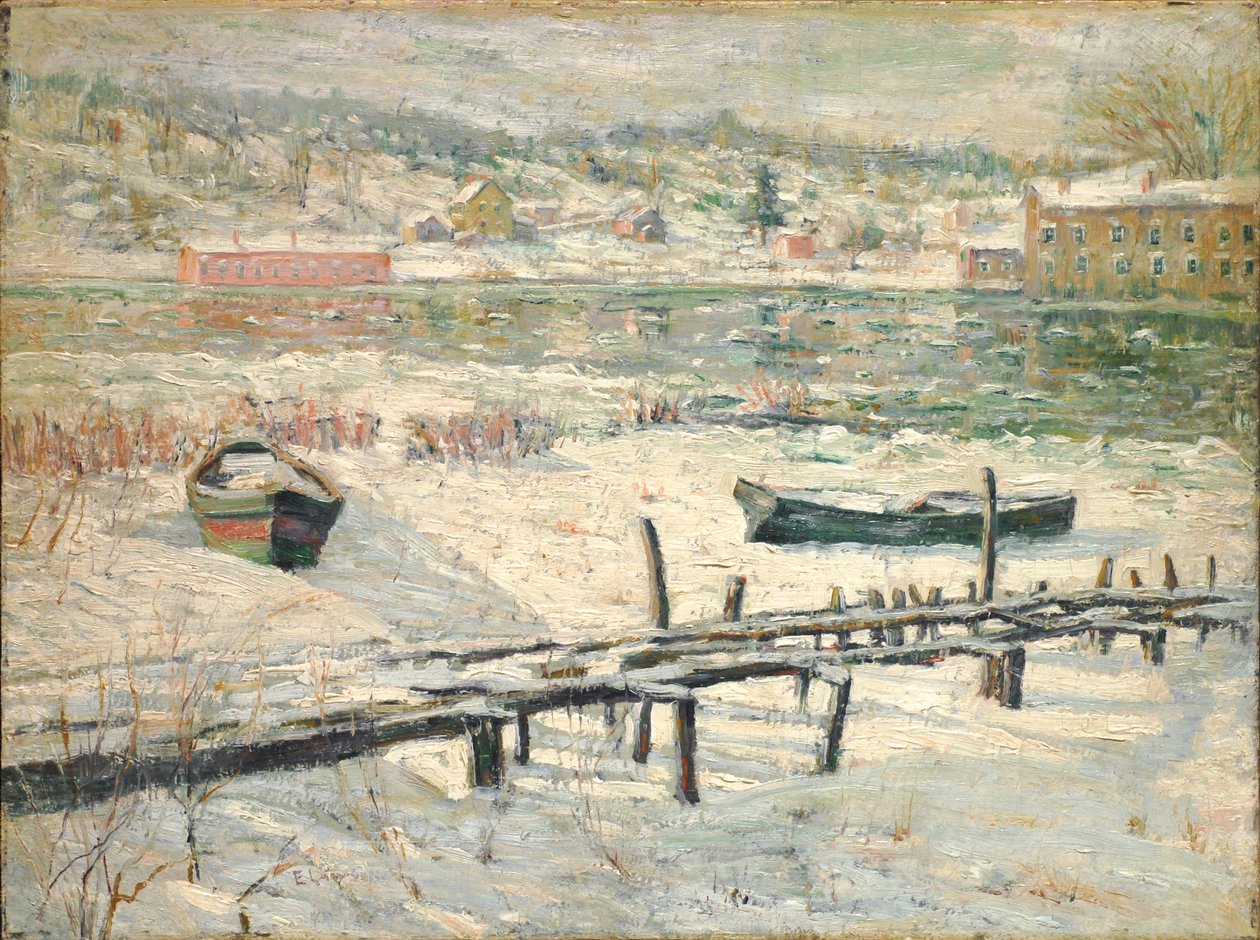 Harlem River in Winter, ca. 1907 (olieverf op doek) door Ernest Lawson