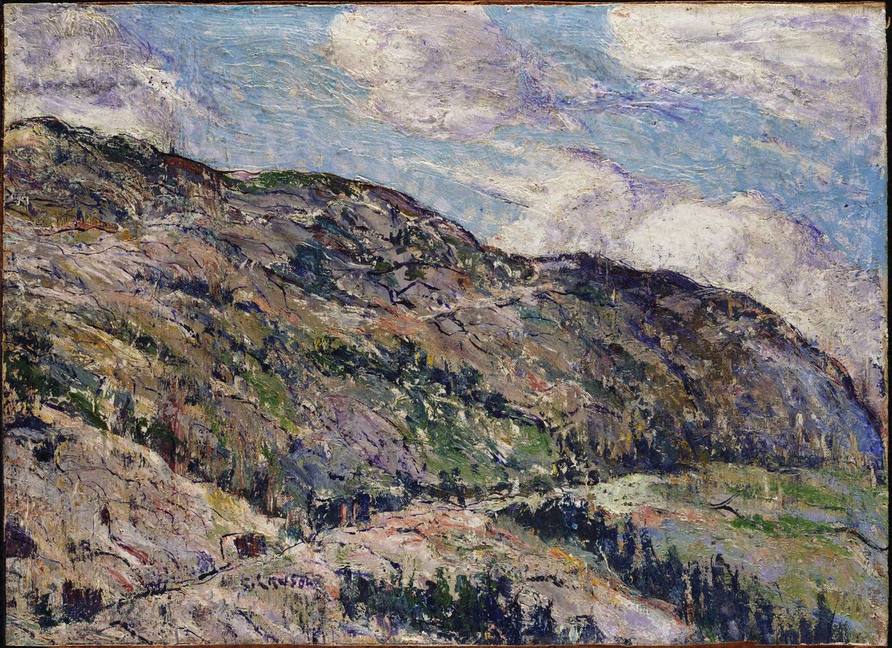 Bergtafereel - Heuvels in de mist door Ernest Lawson