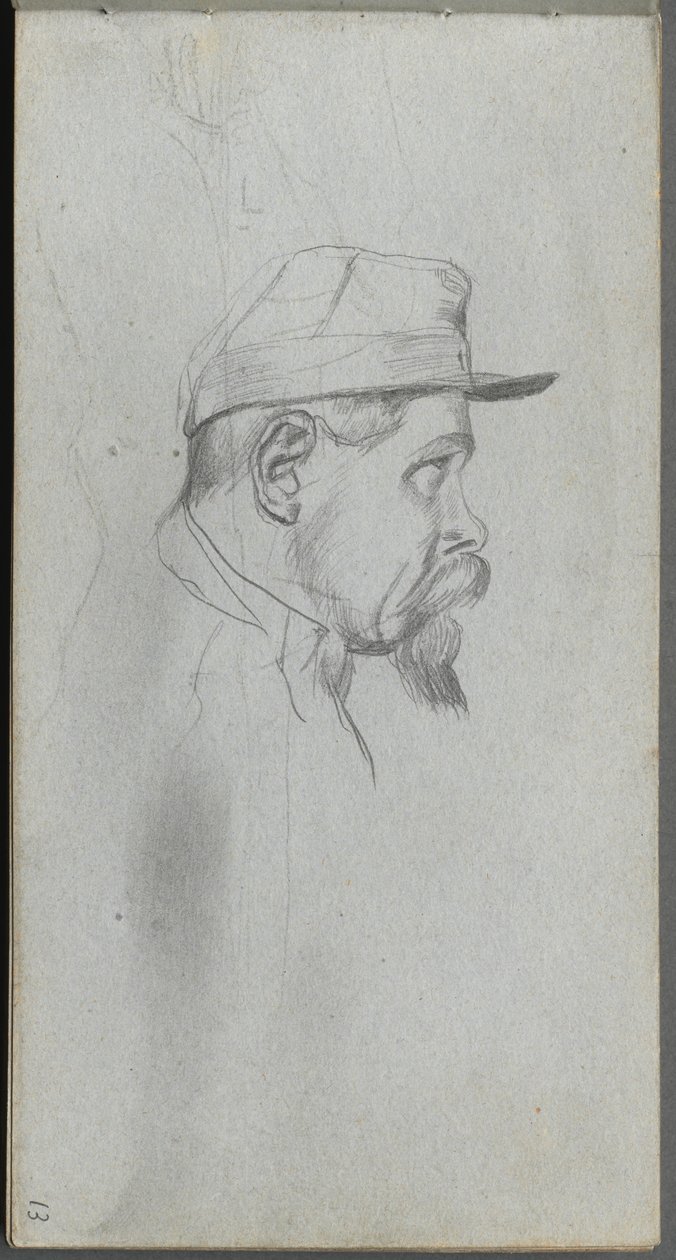 Schetsboek, pagina 13: Buste van een man in profiel door Jean Louis Ernest Meissonier