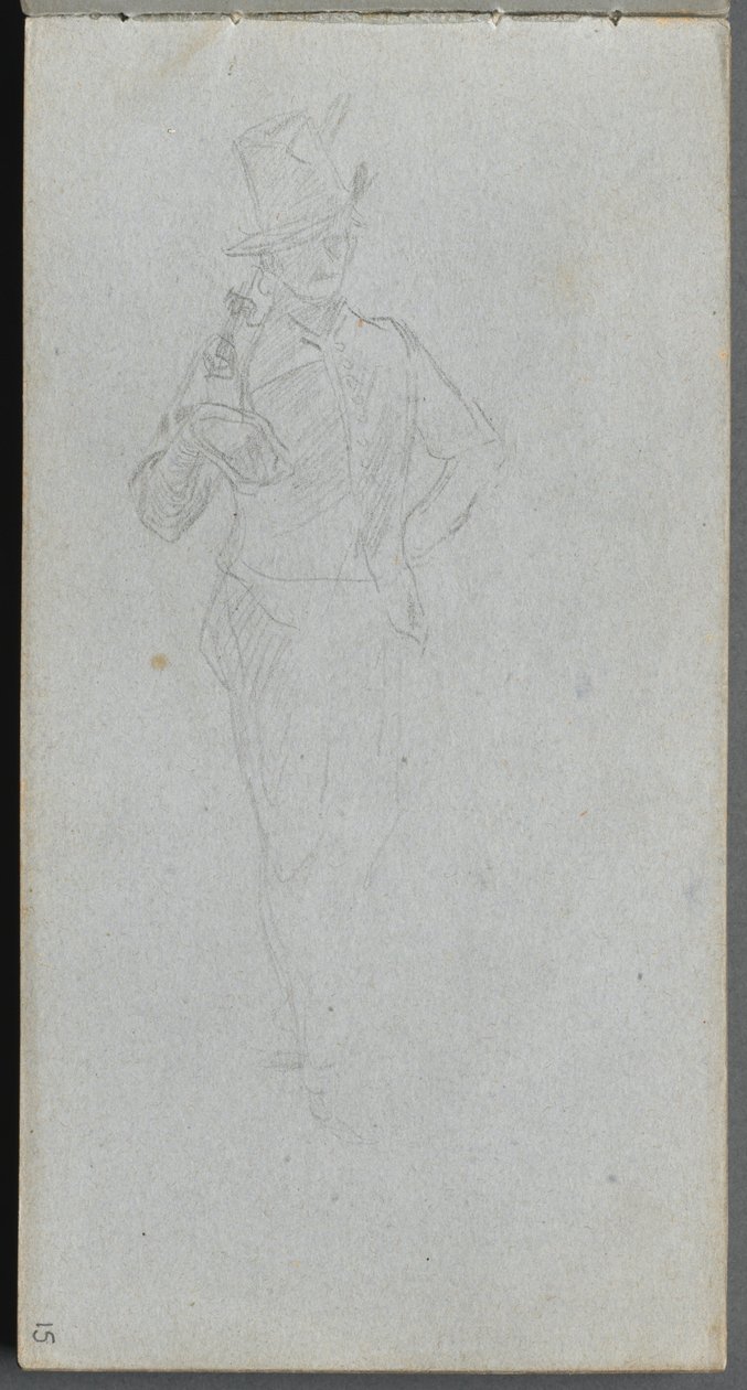 Schetsboek, pagina 15: Studie van een soldaat door Ernest Meissonier