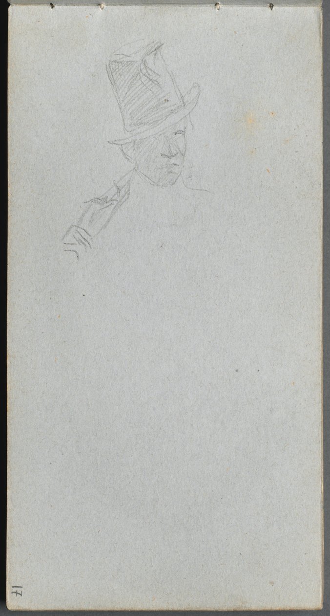 Schetsboek, pagina 17: Buste van een man met hoge hoed door Ernest Meissonier
