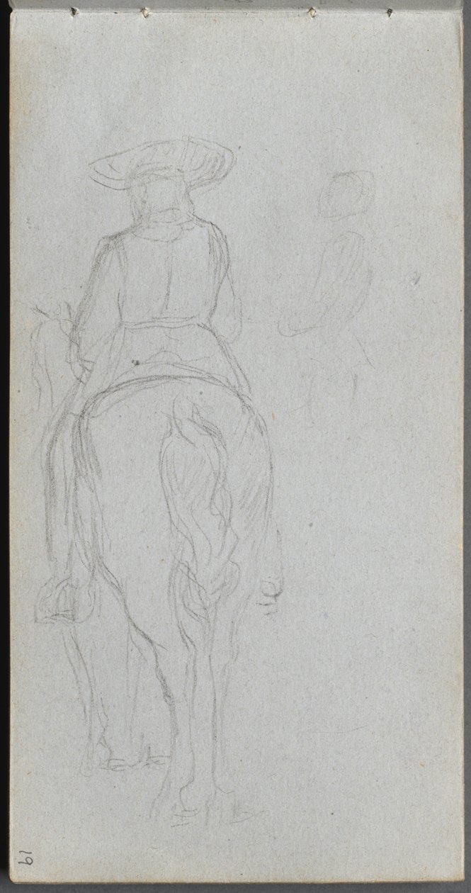 Schetsboek, pagina 19: Studie van een figuur te paard van achteren gezien door Ernest Meissonier