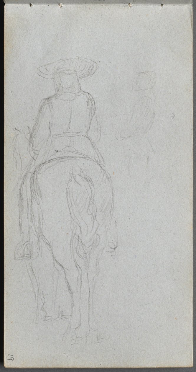 Schetsboek, pagina 19: Studie van een figuur te paard gezien van achteren door Jean Louis Ernest Meissonier
