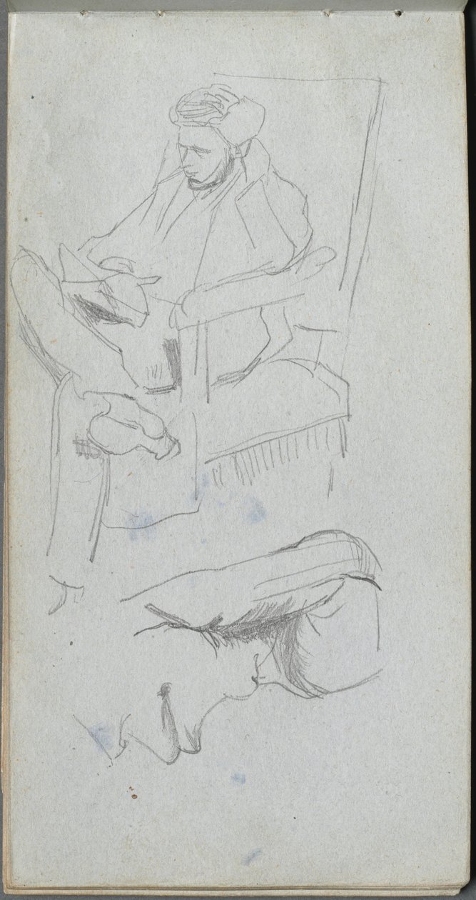 Schetsboek, pagina 24: Zittende mannelijke figuur door Jean Louis Ernest Meissonier