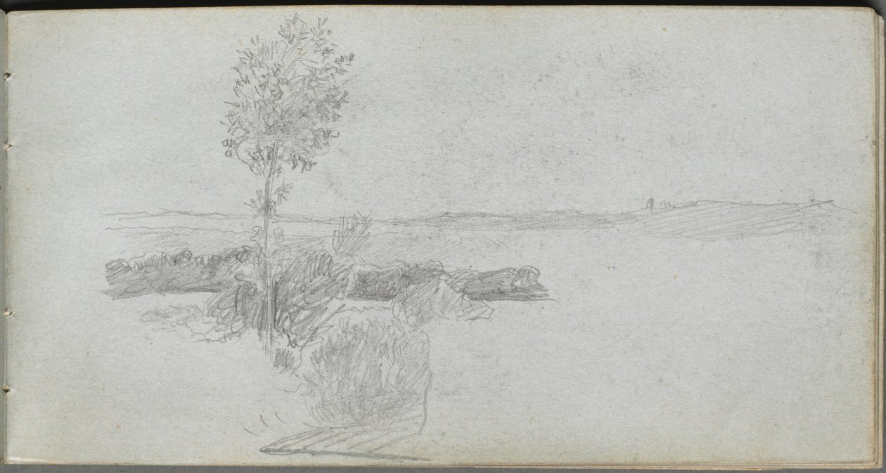 Schetsboek, pagina 28: Landschapsstudie door Ernest Meissonier