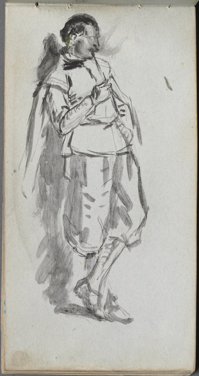 Schetsboek, pagina 46: Staande mannelijke figuur door Ernest Meissonier