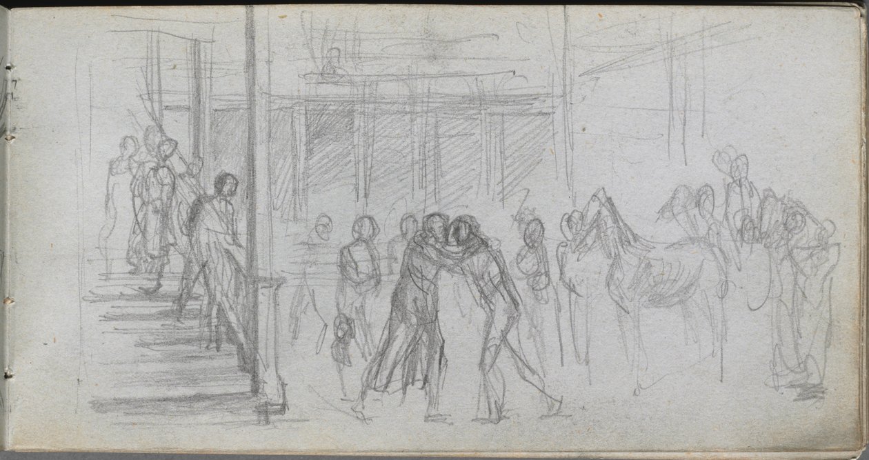 Schetsboek, pagina 62: Figurenstudie, trap, paard door Jean Louis Ernest Meissonier
