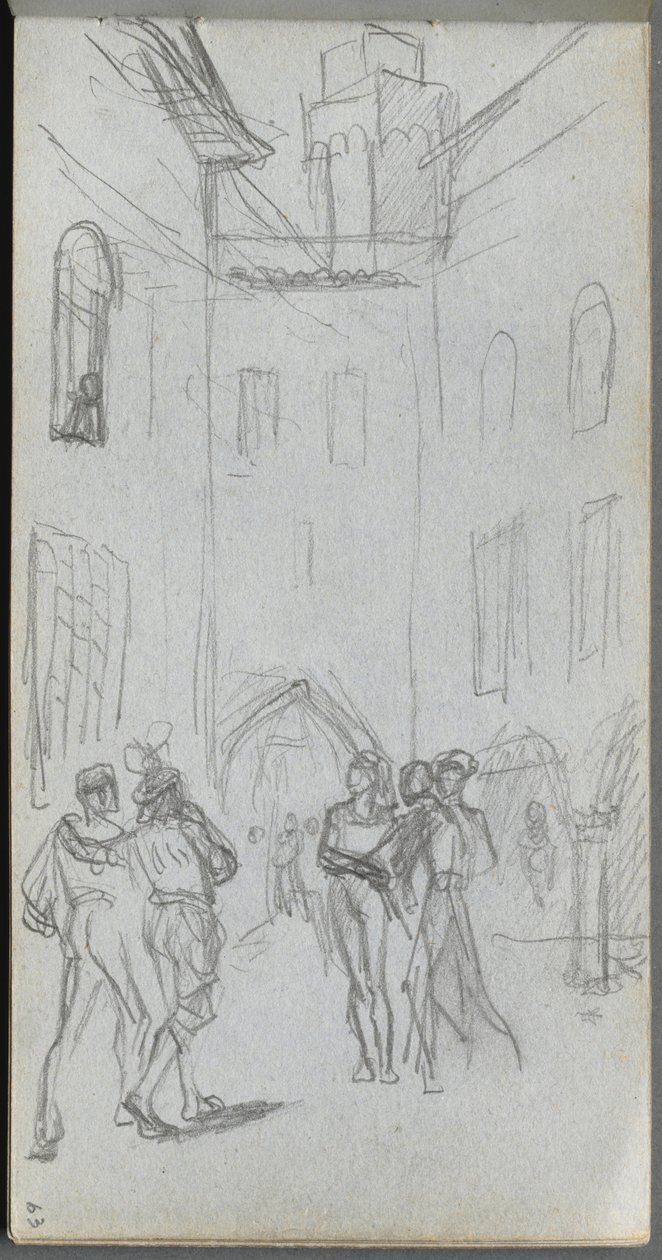 Schetsboek, pagina 63: Figuren in een binnenplaats door Jean Louis Ernest Meissonier