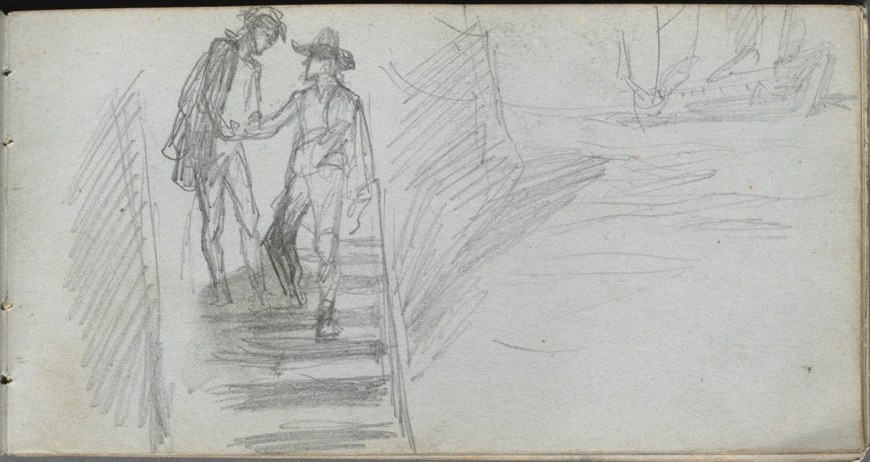 Schetsboek, pagina 64: Figuren op een trap door Ernest Meissonier