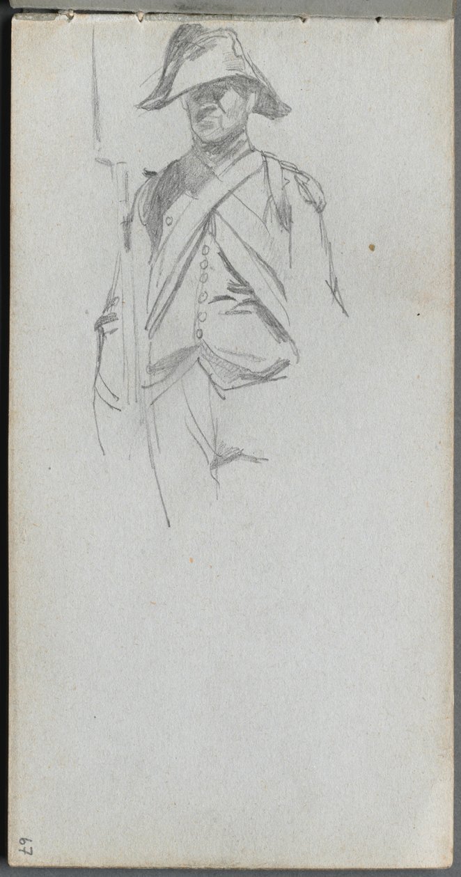 Schetsboek, pagina 67: Studie van een soldaat door Ernest Meissonier