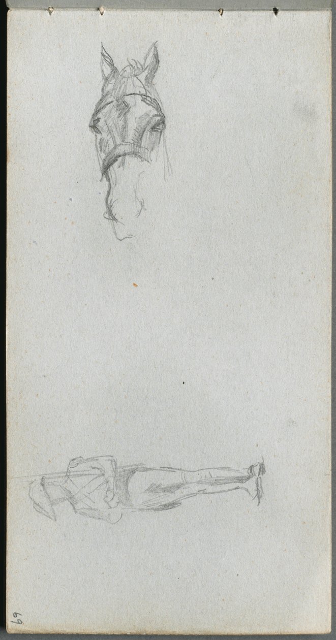 Schetsboek, pagina 69: Studie van een hand, een paard en een figuur door Jean Louis Ernest Meissonier