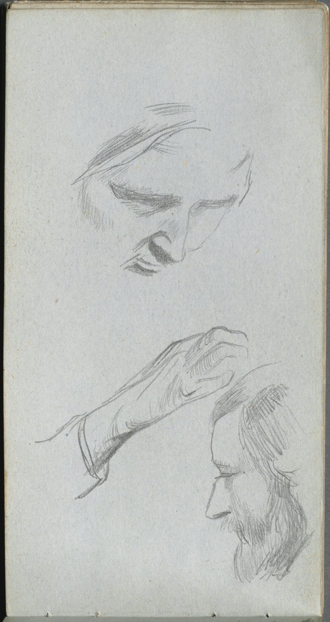 Schetsboek, pagina 70: Studie van twee gezichten en een hand door Jean Louis Ernest Meissonier