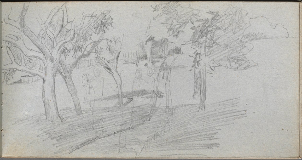 Schetsboek, pagina 74: Landschapsstudie door Jean Louis Ernest Meissonier