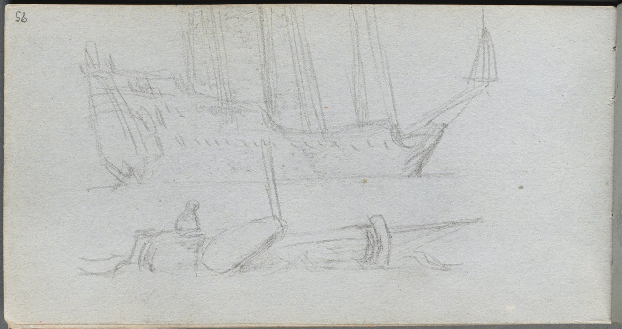 Schetsboek, pagina 85: Studie van een schip en boei door Jean Louis Ernest Meissonier