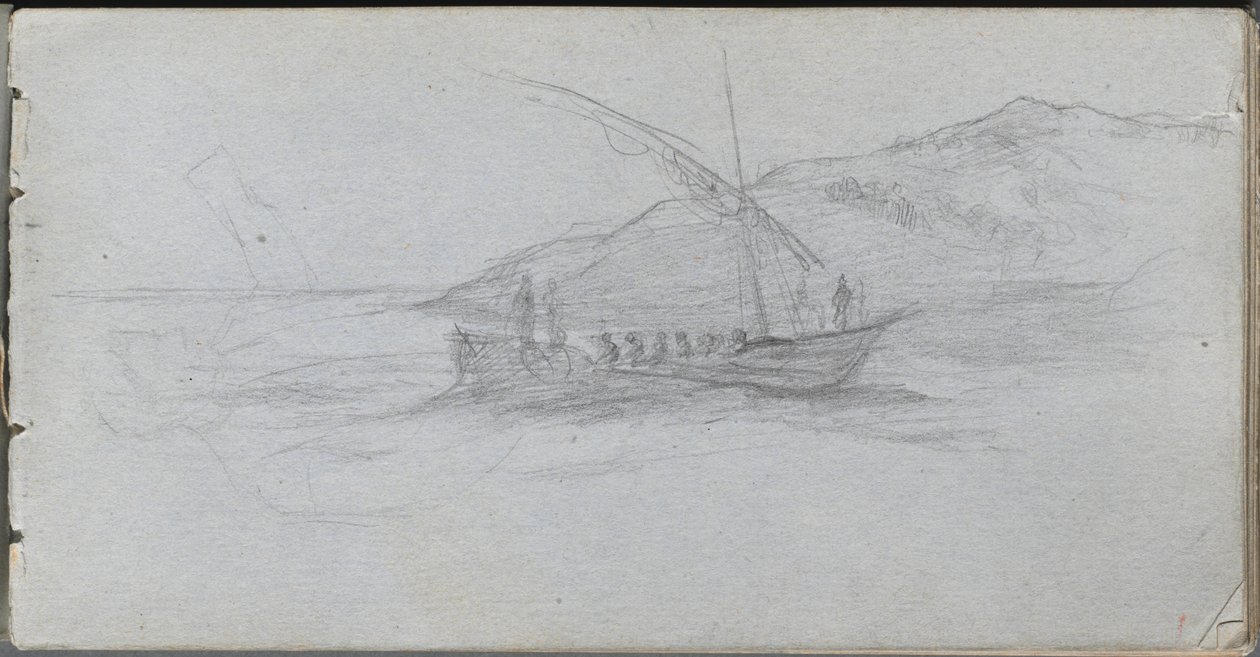 Schetsboek, pagina 88: Zeelandschap en figuur door Ernest Meissonier