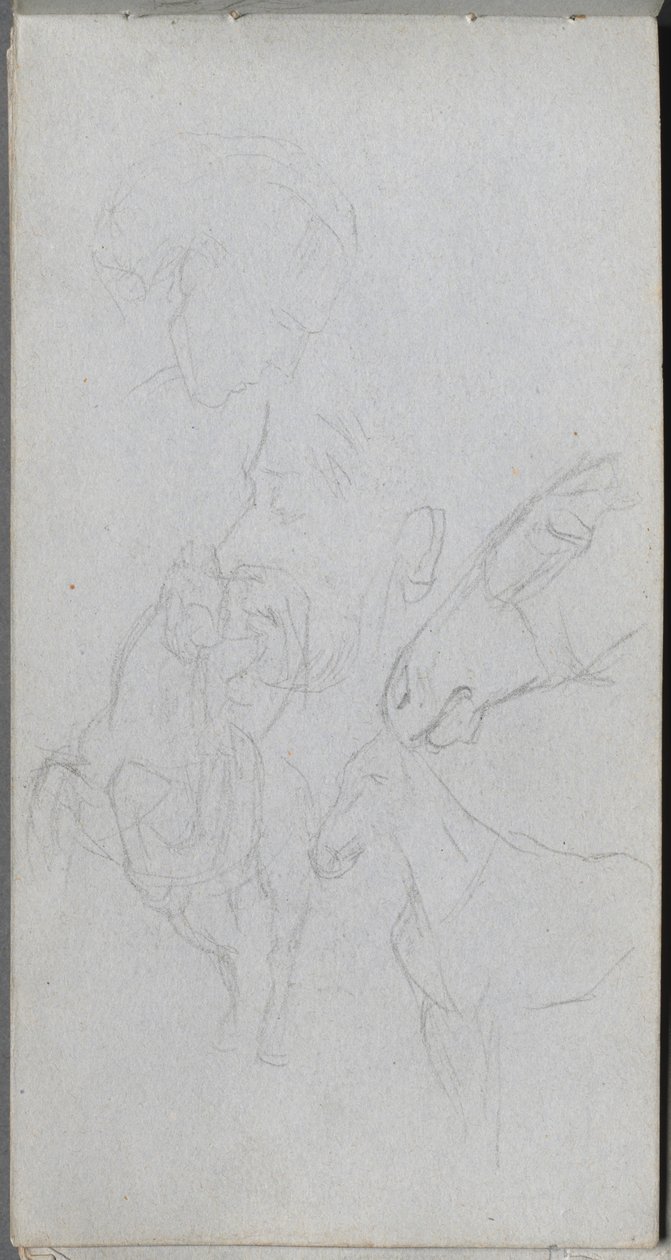 Schetsboek, pagina 90: Studie van paarden, profielen door Ernest Meissonier