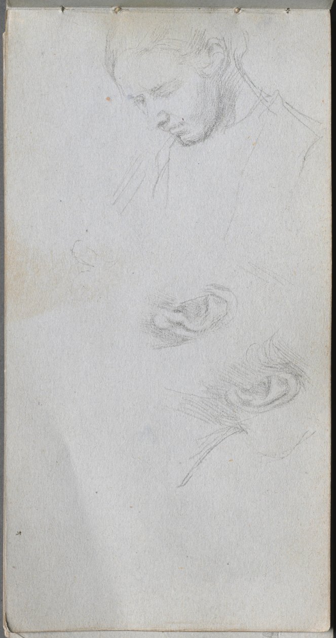 Schetsboek, pagina 96: Studie van een gezicht, oren door Ernest Meissonier