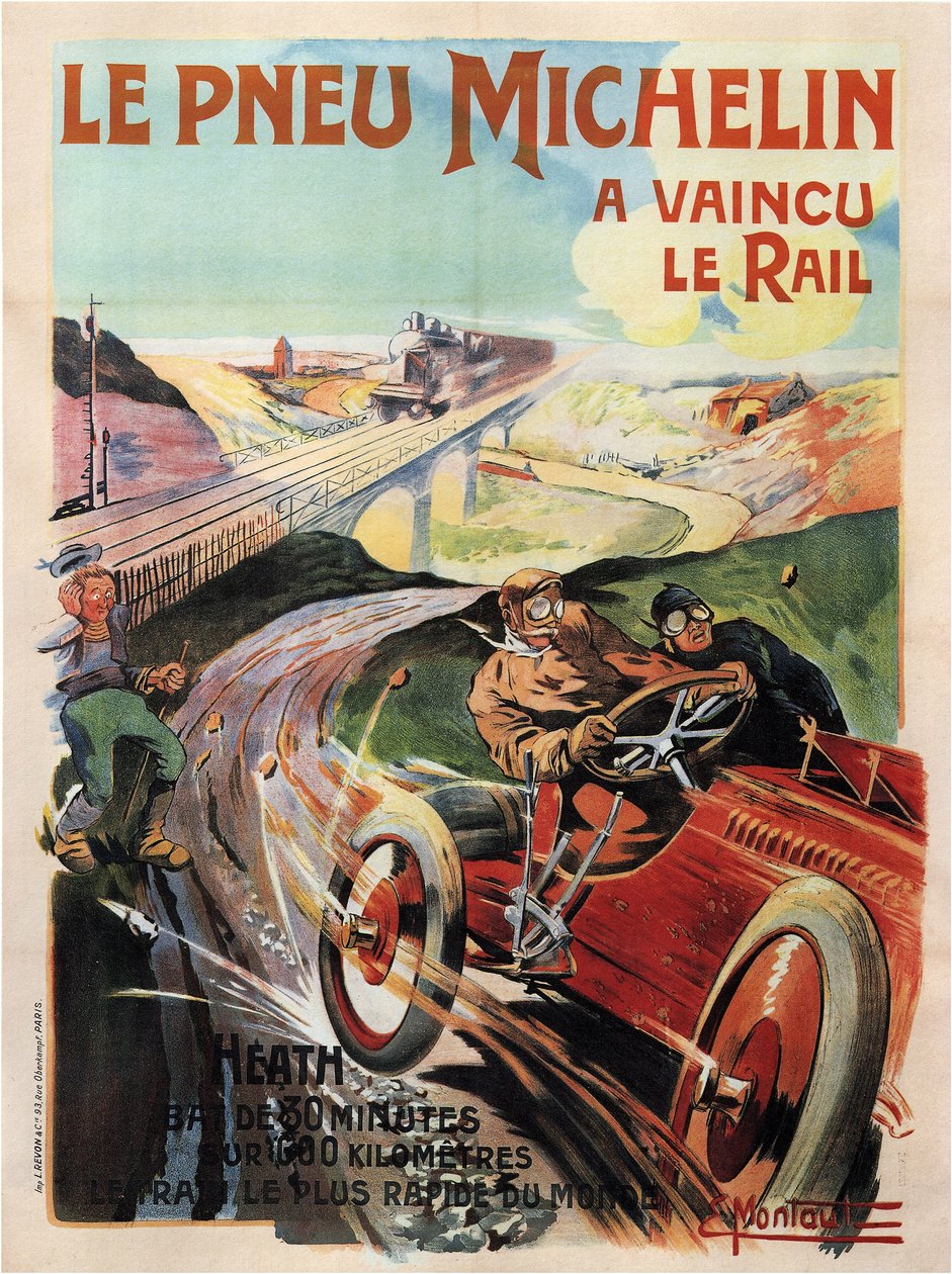 Raceauto Panhard en Levassor bestuurd door Heath - Michelin Banden door Ernest Montaut