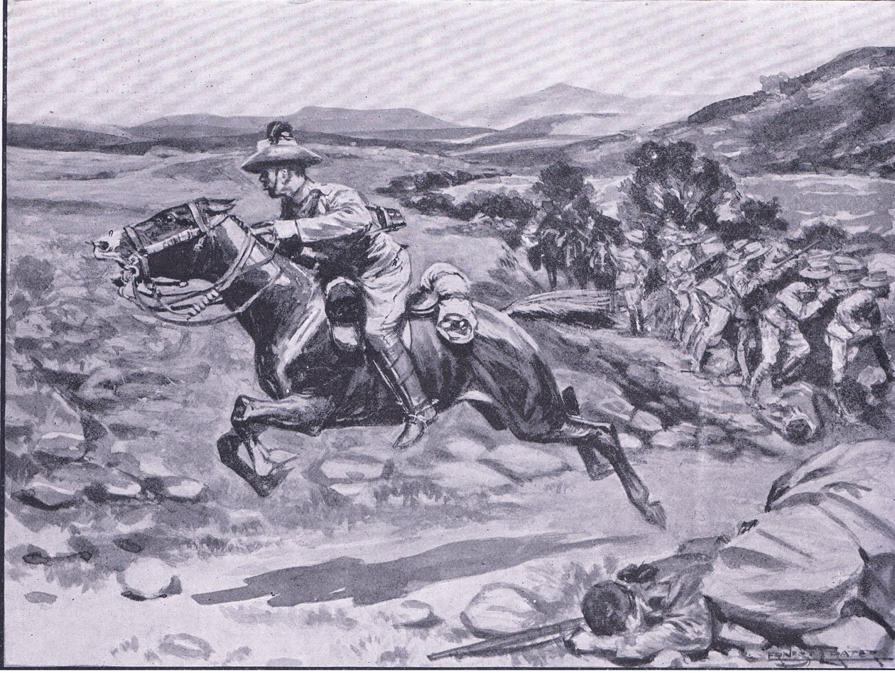 De vangst van de lijfwacht: Luitenant Batemans gedurfde inval, illustratie uit Na Pretoria: De Guerrillaoorlog, 1902 door Ernest Prater