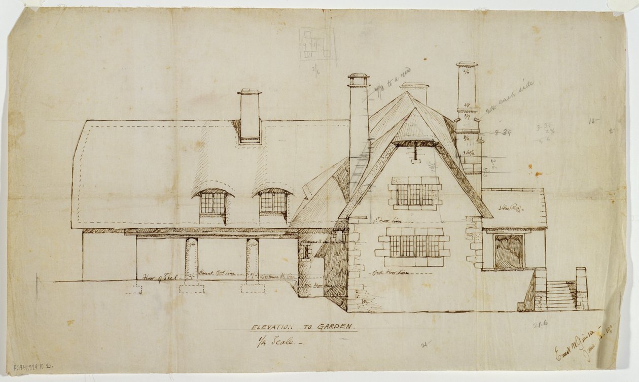 Tuinzijde van cottage, Sapperton, 14 juni 1902 door Ernest William Gimson
