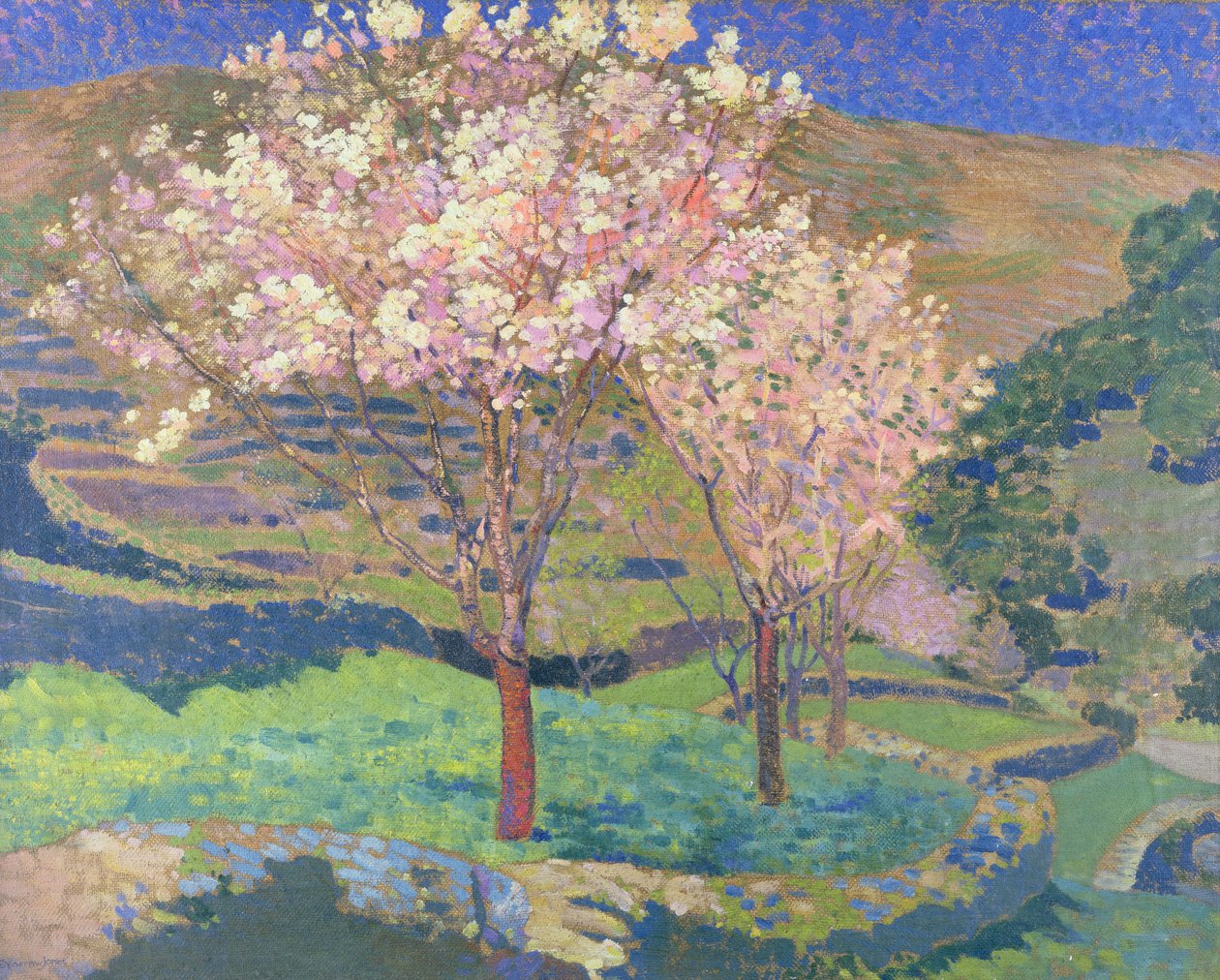 Bomen in bloei met terrassen door Ernest Yarrow Jones
