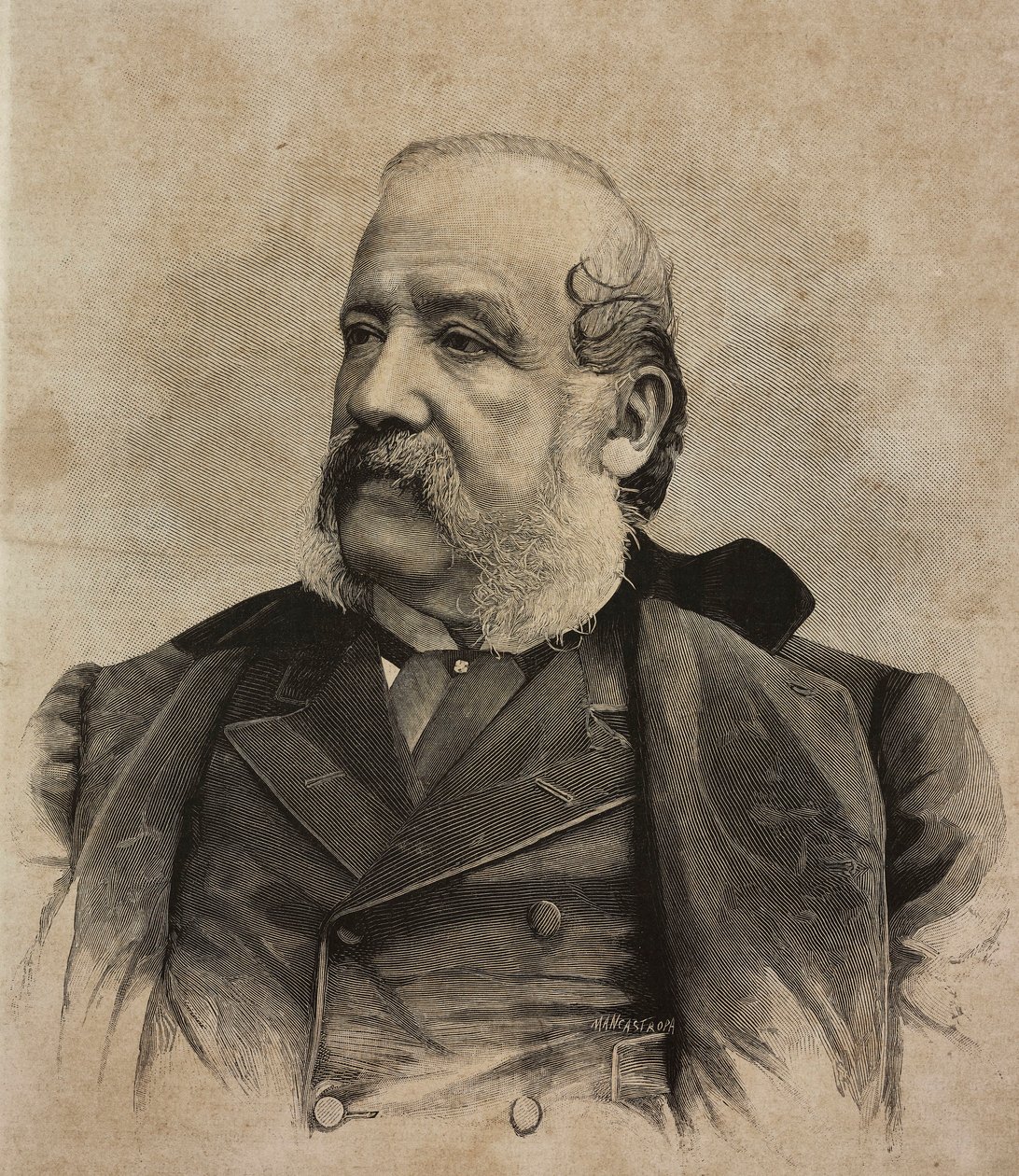 Portret van Gerolamo Induno, gravure door Ernesto Mancastropa van foto door Guigoni en Bossi, uit L