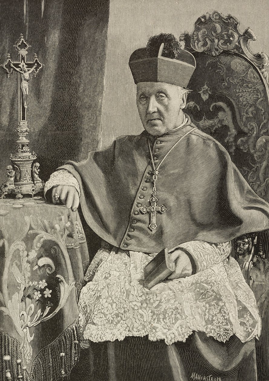 Portret van Luigi Nazari van Calabiana, Italiaanse politicus en aartsbisschop van Italië, gravure door Ernesto Mancastropa door Ernesto Mancastroppa